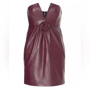 Ashley Park x RtR Voila Vegan Leather Strapless Brown Mini Dress Size 14